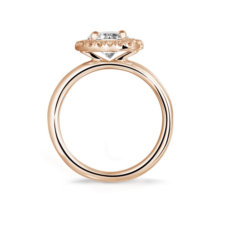 Anello solitario con halo da 2,00 carati in oro rosso con diamanti rotondi