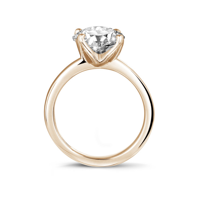 Anello solitario da 3,00 carati in oro rosso con diamante rotondo