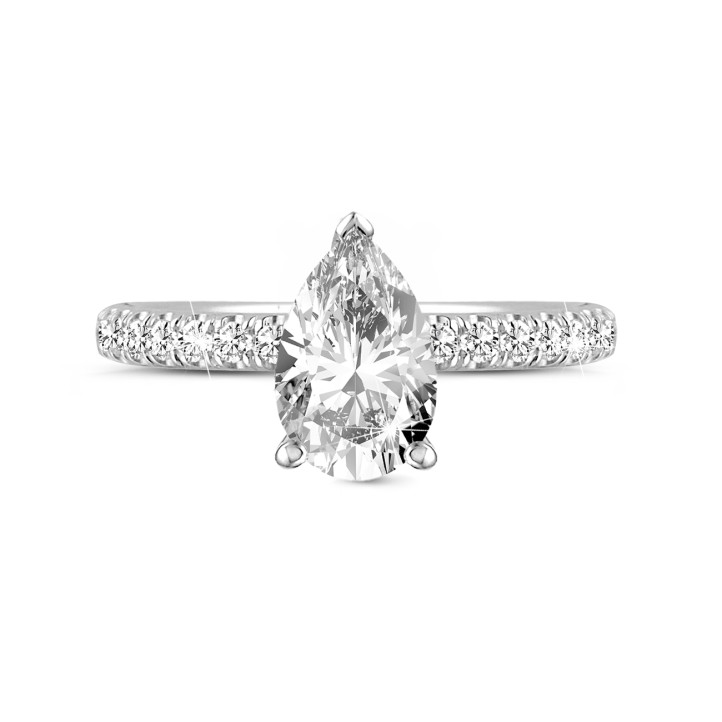 Anello solitario da 1,50 ct in oro bianco con diamante a goccia