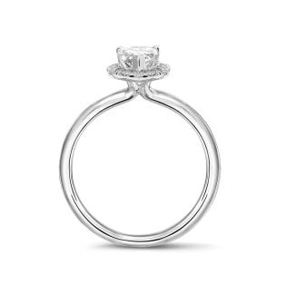 Fidanzamento - Anello con halo da 2,00 ct in oro bianco con diamante a goccia