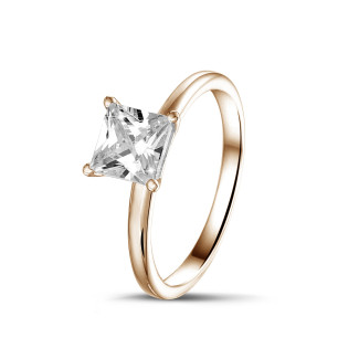 Anello solitario da 1,50 carati con diamante princess in oro rosso