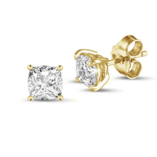 Orecchini con diamante solitario taglio cuscino da 2,00 carati in oro giallo
