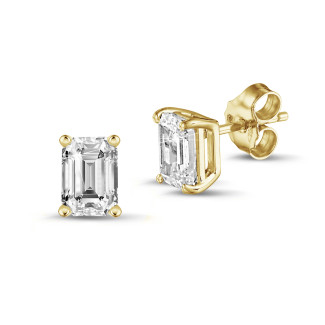 Orecchini con diamante solitario taglio smeraldo da 2,00 carati in oro giallo