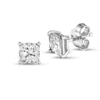 Orecchini con diamante solitario taglio princess da 2,00 carati in oro bianco