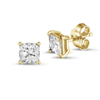 Orecchini con diamante solitario taglio princess da 2,00 carati in oro giallo