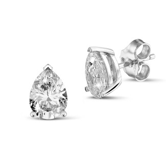 Orecchini con diamante solitario da 2,00 carati con taglio a goccia in oro bianco