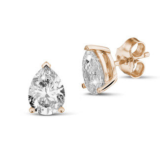 Orecchini - Orecchini con diamante solitario da 2,00 carati con taglio a goccia in oro rosso