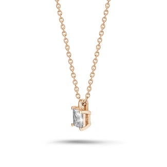 Collane - Pendente con diamante solitario taglio princess da 1,00 carati in oro rosso