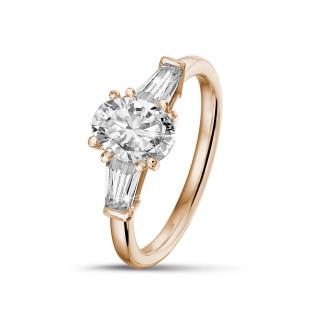 Anelli - Anello trilogy da 1,00 carati in oro rosso con diamante ovale e baguette affusolate
