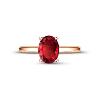 Anelli - Anello in oro rosso con rubino ovale