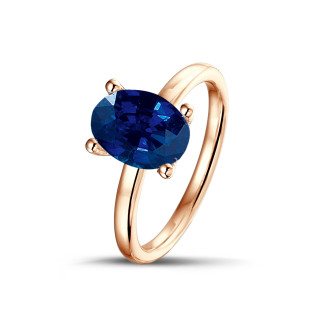 Anelli - Anello in oro rosso con zaffiro ovale