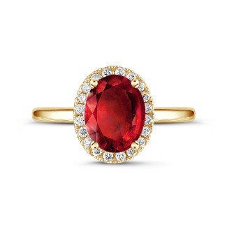 Fidanzamento - Anello Halo in oro giallo con rubino ovale