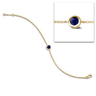 Gioielli con rubini, zaffiri e smeraldi - Bracciale Satellite in oro giallo con zaffiro rotondo