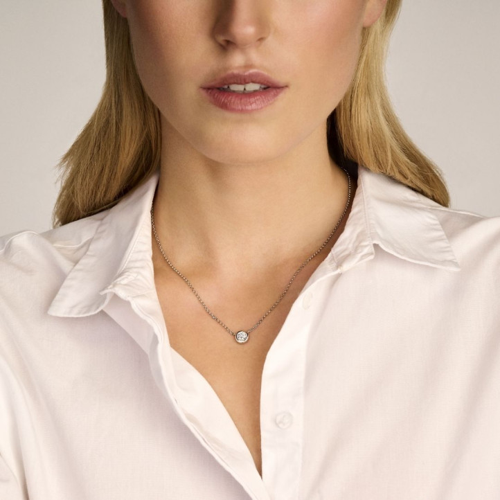 Pendente satellite con diamante da 0,30 carati in oro rosso