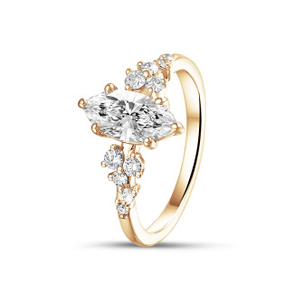 Anello solitario con 1.00 carati in oro rosso con diamante marquise