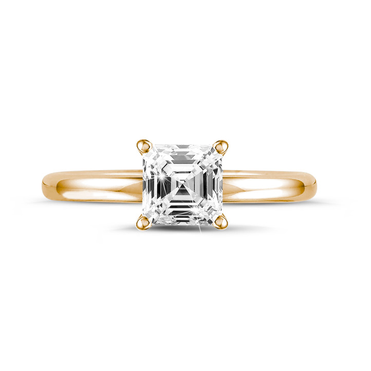 Anello solitario da 1,20 carati con diamante taglio Asscher in oro rosso