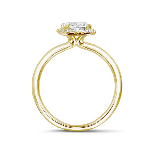 Fidanzamento - Anello solitario con halo da 1,00 carati con diamante taglio Asscher in oro giallo e diamanti rotondi