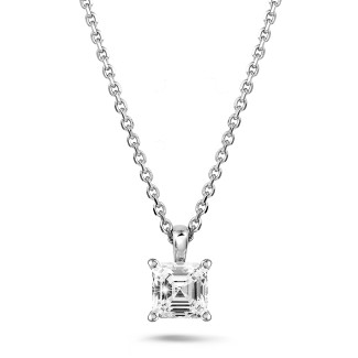Pendente solitario da 1,00 carati in oro bianco con diamante taglio Asscher