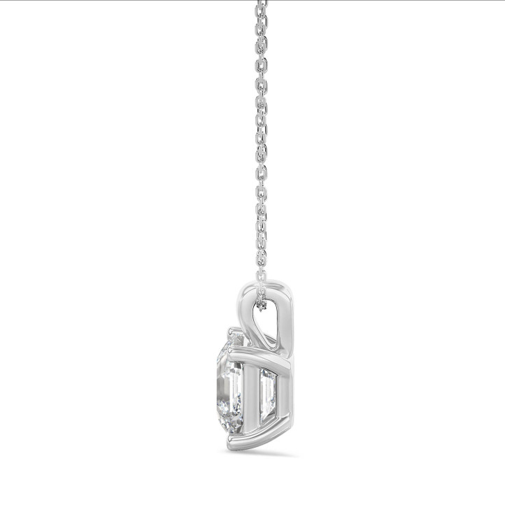 Pendente solitario da 1,00 carati in oro bianco con diamante taglio Asscher