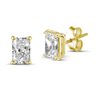 Orecchini con diamante solitario taglio radiant da 2,00 carati in oro giallo