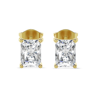 Gioielli con forme fantasia - Orecchini con diamante solitario taglio radiant da 2,00 carati in oro giallo