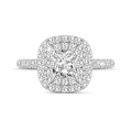 Anello solitario con doppio halo da 2,00 carati con diamante cushion in oro bianco