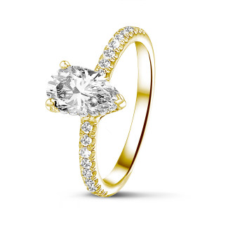 Anello solitario da 2,00 ct in oro giallo con diamante a goccia e halo nascosto