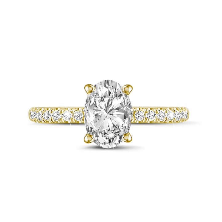 Anello solitario da 2,00 ct in oro giallo con diamante ovale e halo nascosto