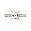 Anello solitario da 2,00 carati con diamante taglio Asscher e alone nascosto in oro rosso. 