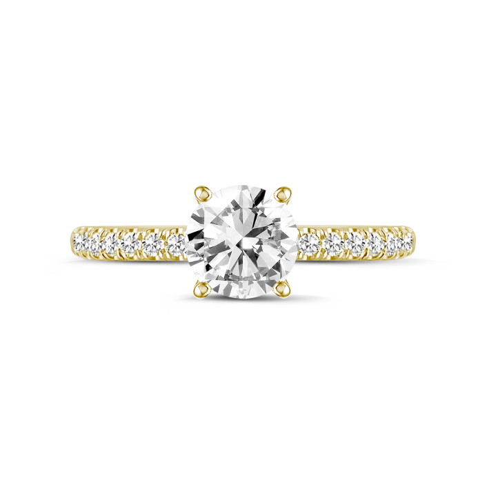 Anello solitario con diamante da 1,20 carati con alone nascosto in oro giallo