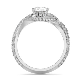 Anello solitario su misura con diamante taglio a pera e fascia intrecciata