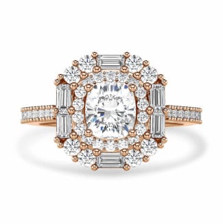 Anello con diamante a cuscino su misura con doppio design a corona