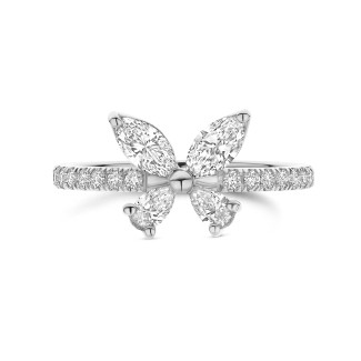 Anello a farfalla con ali in diamanti taglio marquise e pera