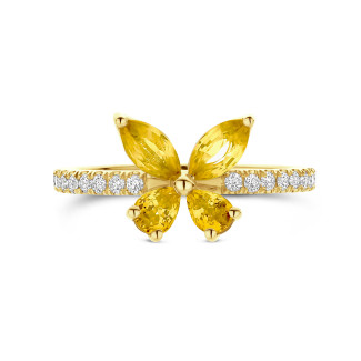 Anello a farfalla con ali in zaffiro giallo taglio marquise e pera