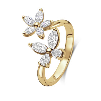 Anelli - Anello combinato con fiori e farfalle con diamanti in oro giallo