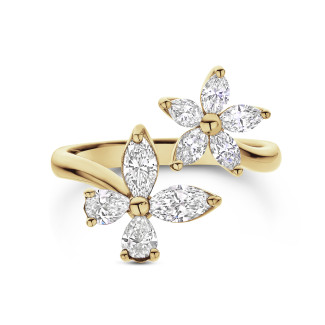Anelli - Anello combinato con fiori e farfalle con diamanti in oro giallo