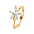 Anello Toi & Moi Flower con petali di diamanti taglio marquise in oro giallo