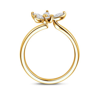 Anelli - Anello Toi & Moi Flower con petali di diamanti taglio marquise in oro giallo