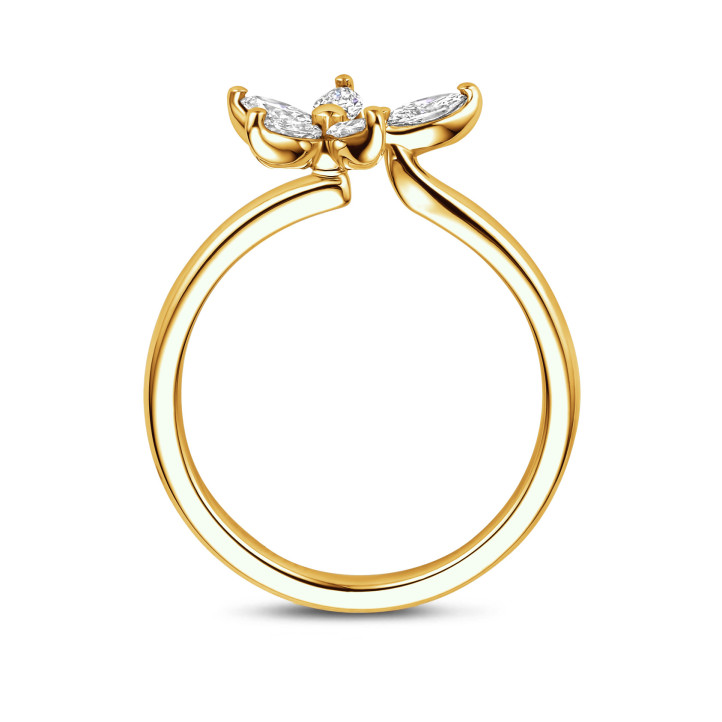 Anello Toi & Moi Flower con petali di diamanti taglio marquise in oro giallo