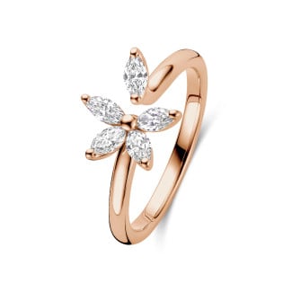 Anelli - Anello Toi & Moi Flower con petali di diamanti taglio marquise in oro rosso