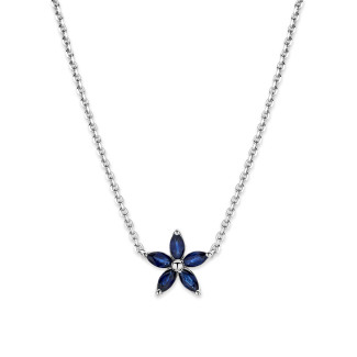 Pendente Flower con petali di zaffiro blu taglio marquise in oro bianco