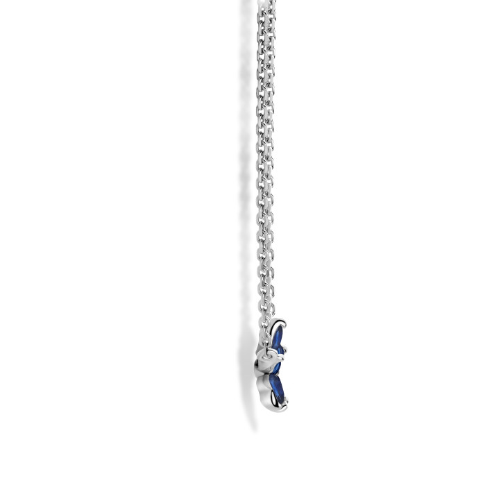 Pendente Flower con petali di zaffiro blu taglio marquise in oro bianco