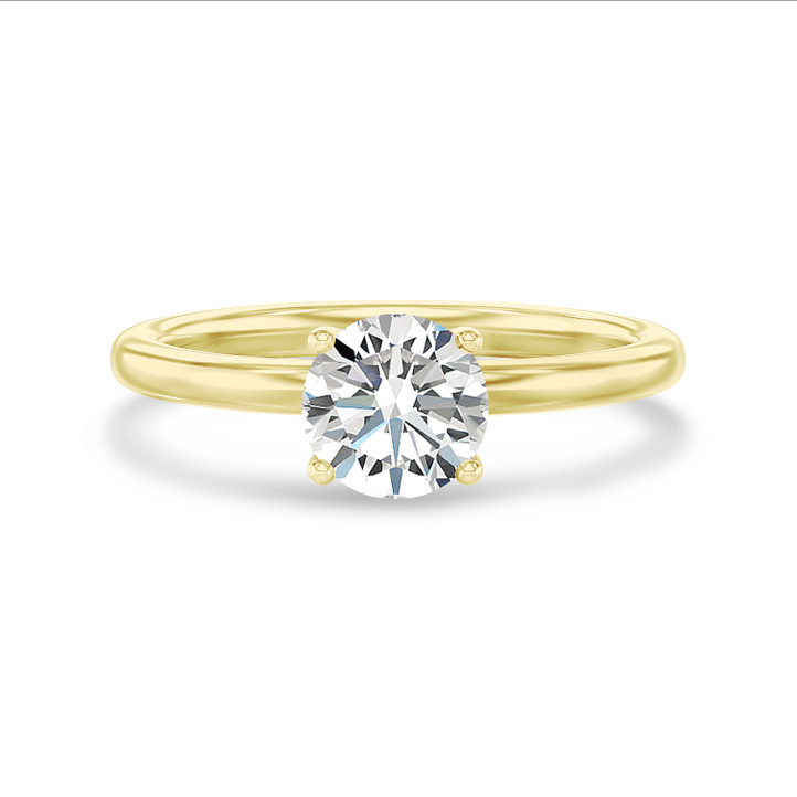 Anello solitario da 1,50 carati in oro giallo con diamante rotondo 
