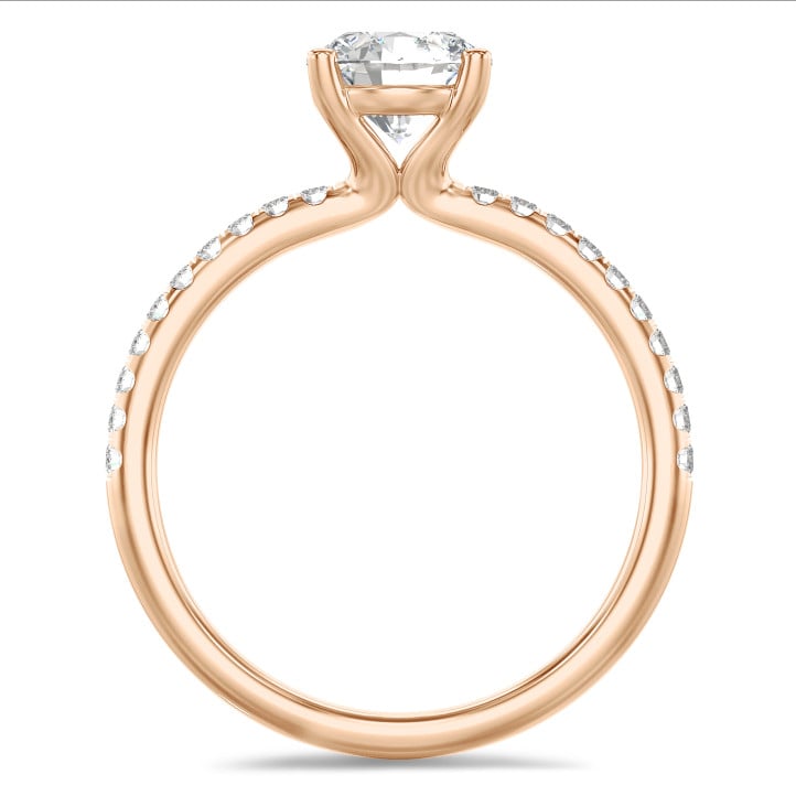 Anello solitario da 1,00 carati in oro rosso con diamanti laterali