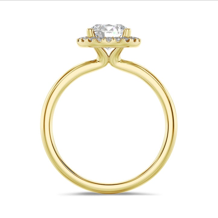 Anello solitario halo da 2,00 carati in oro giallo con diamanti tondi