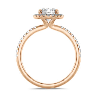 Anelli - Anello solitario halo da 1,00 carati in oro rosso con diamanti tondi