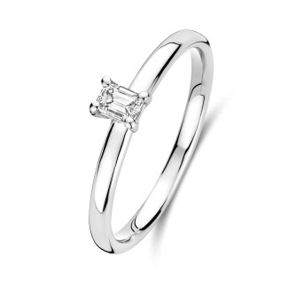 Anello solitario da 0,15 ct con diamanti taglio smeraldo in oro bianco