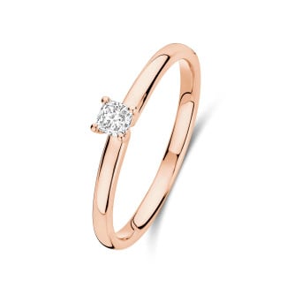 Anello solitario da 0,15 ct, diamanti taglio cuscino in oro rosso