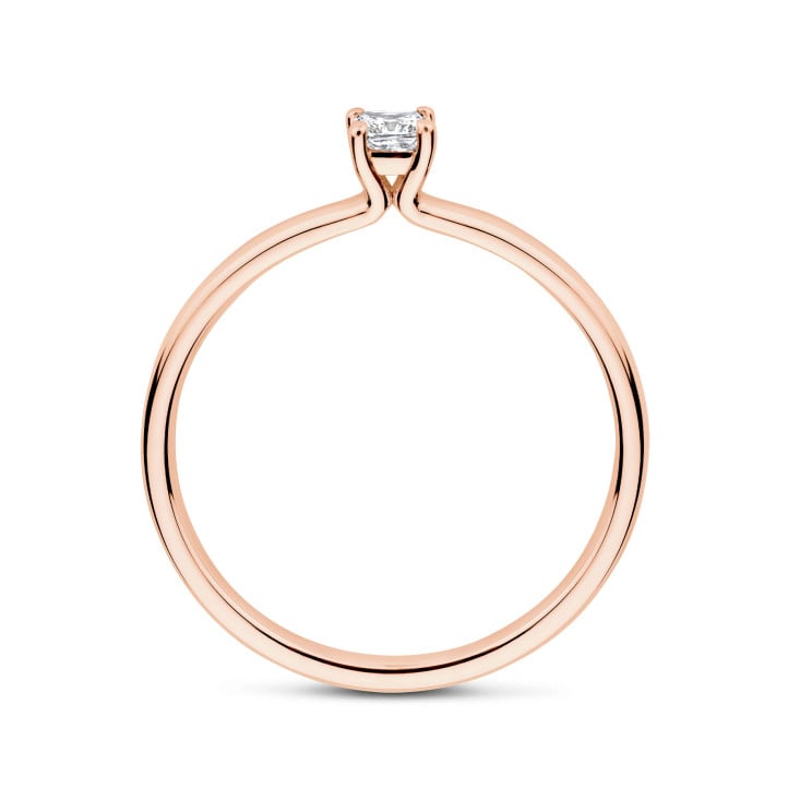 Anello solitario da 0,15 ct, diamanti taglio cuscino in oro rosso