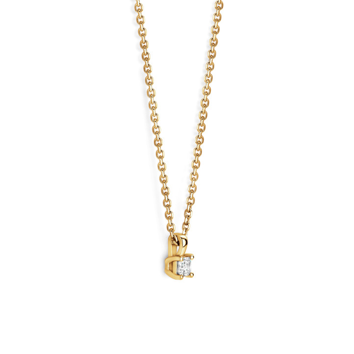 Pendente solitario da 0,15 ct in oro giallo con diamanti taglio asher